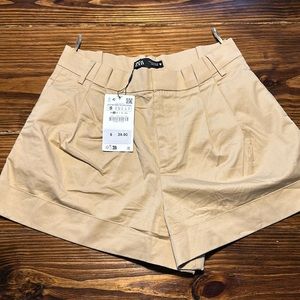 Size S Zara High waisted khaki shorts- Tan
